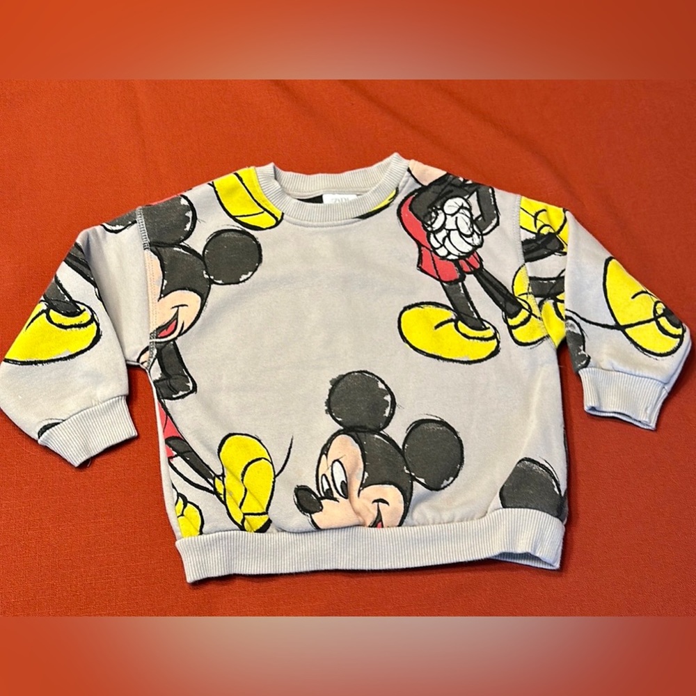 ZARA Disney Mickey Mouse pullover gray sweatshirt Sz 18-24 month